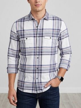 Express Men’s Medium Plaid Flap Pocket Shirt - Coastal Americana Button Down